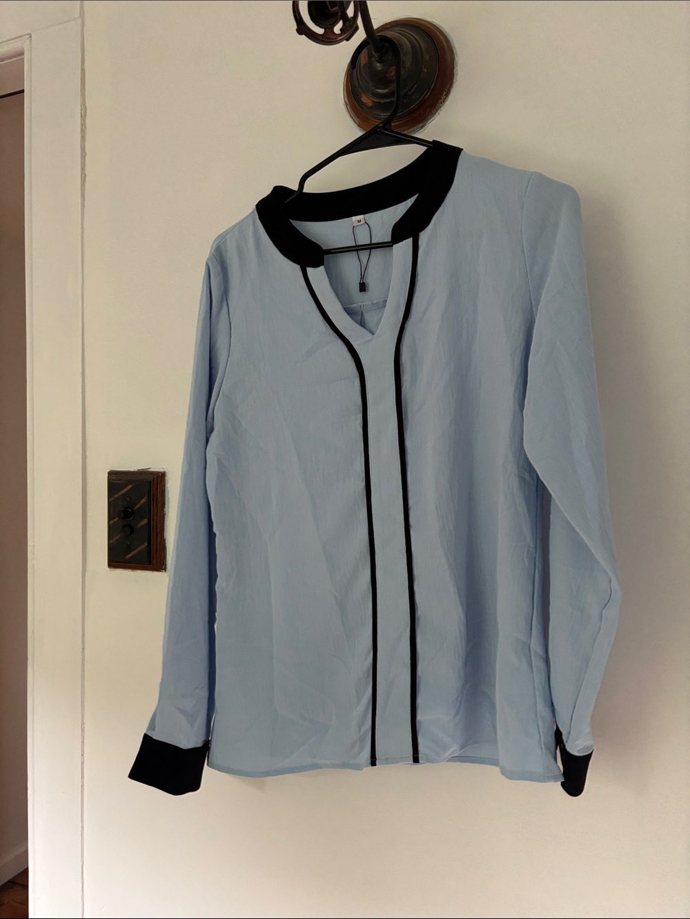 Light Blue Men's Long-Sleeve Shirt with Black Trim